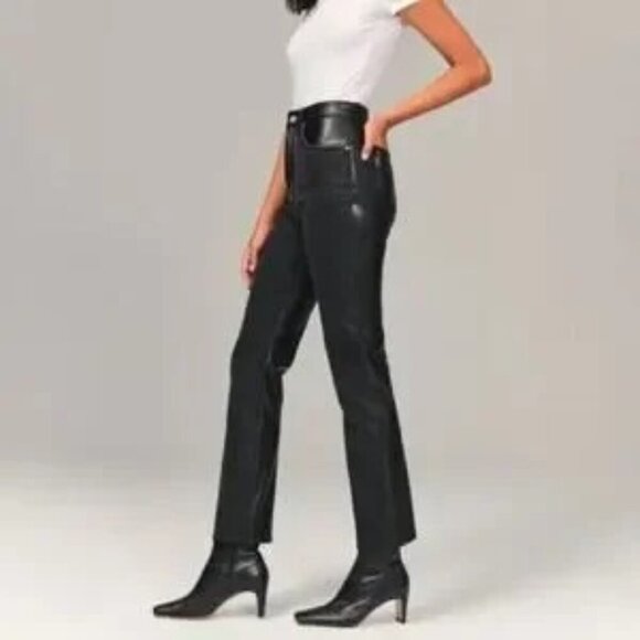 Abercrombie Denim Faux Leather Curve Love Ankle Straight Ultra High Rise Jean 32 - Picture 1 of 14